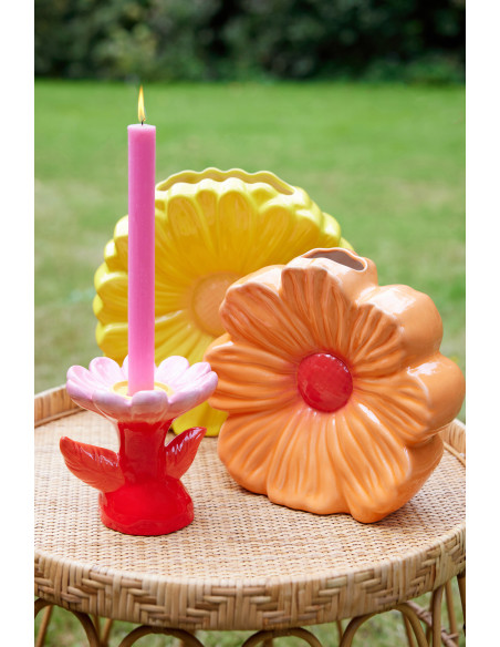 VASE FLEUR PORCELAINE JAUNE (26,5x9x26,5cm) 