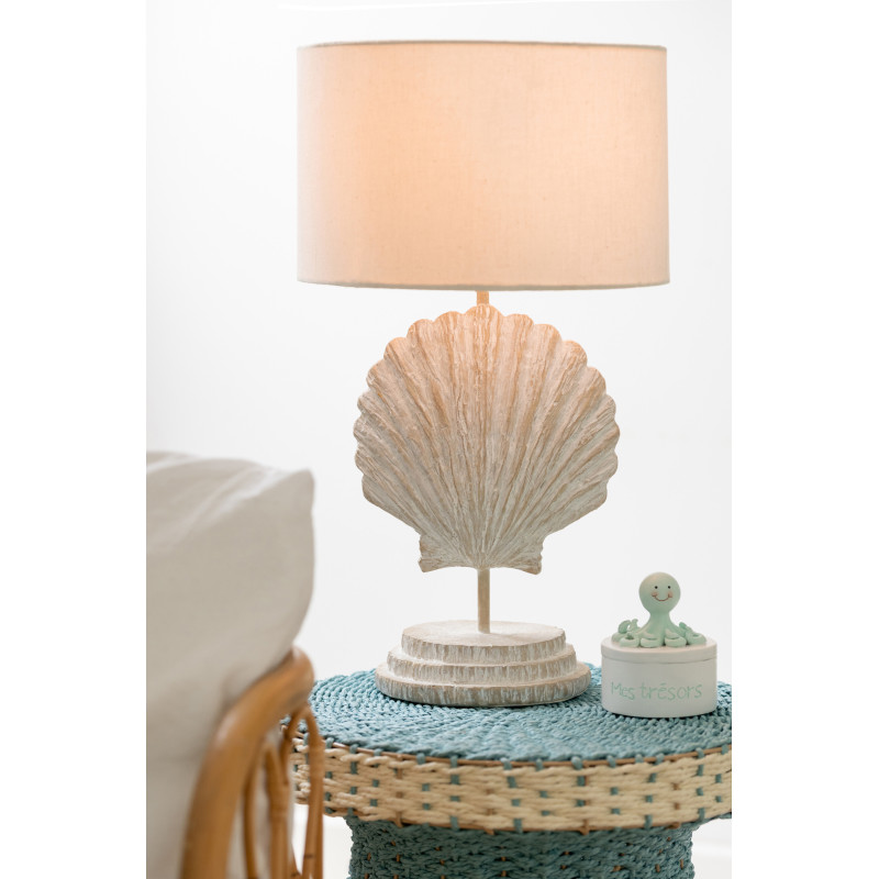 LAMPE COQUILLA POLYRÉS BLA/NAT (28x28x47,5cm) 