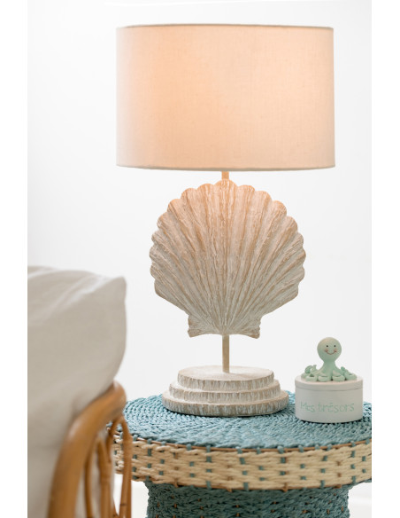 LAMPE COQUILLA POLYRÉS BLA/NAT (28x28x47,5cm) 