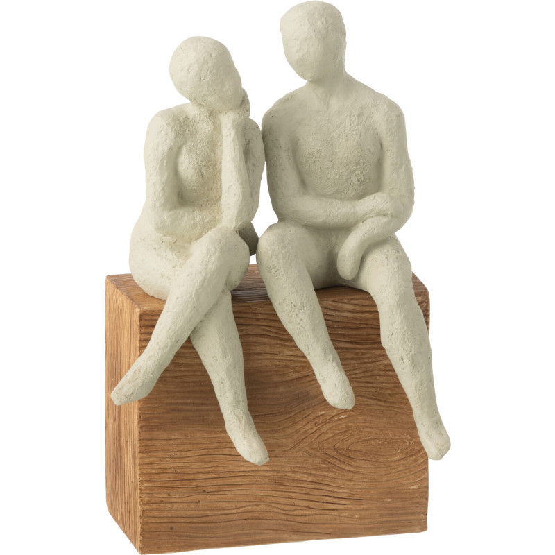 FIGURINE COUPLE RÉSINE BLA/NAT (14,5x9x22,5cm) 