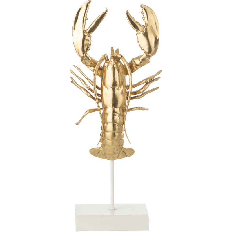 HOMARD S/BASE POLYRÉSINE DORÉ (24x16x57cm) 