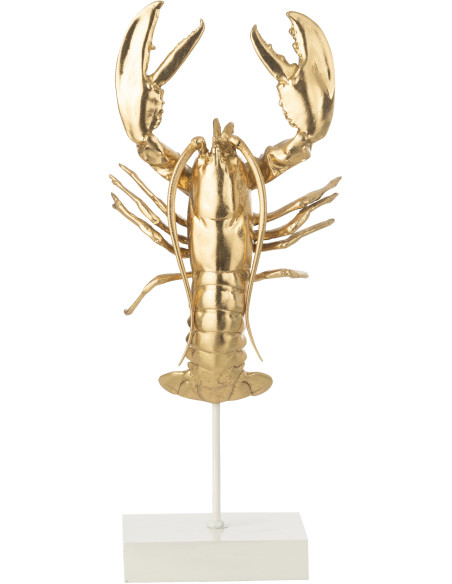HOMARD S/BASE POLYRÉSINE DORÉ (24x16x57cm) 