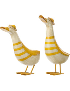 Lot de 2 Canards déco design H 36 cm Métal Jaune Blanc crème Motif rayures Eend J-Line - 1