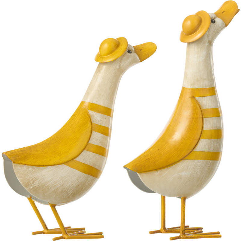 Lot de 2 Canards déco design H 36 cm Métal Jaune Blanc crème Motif rayures Eend J-Line - 2