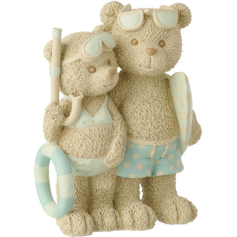 OURS FILLE PLAGE+GARÇ BEI/BL (17x11x28cm) 