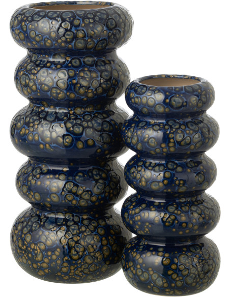 VASE ANNEAUX POIS PORCEL BL L (13,5x13,5x30,5cm) 