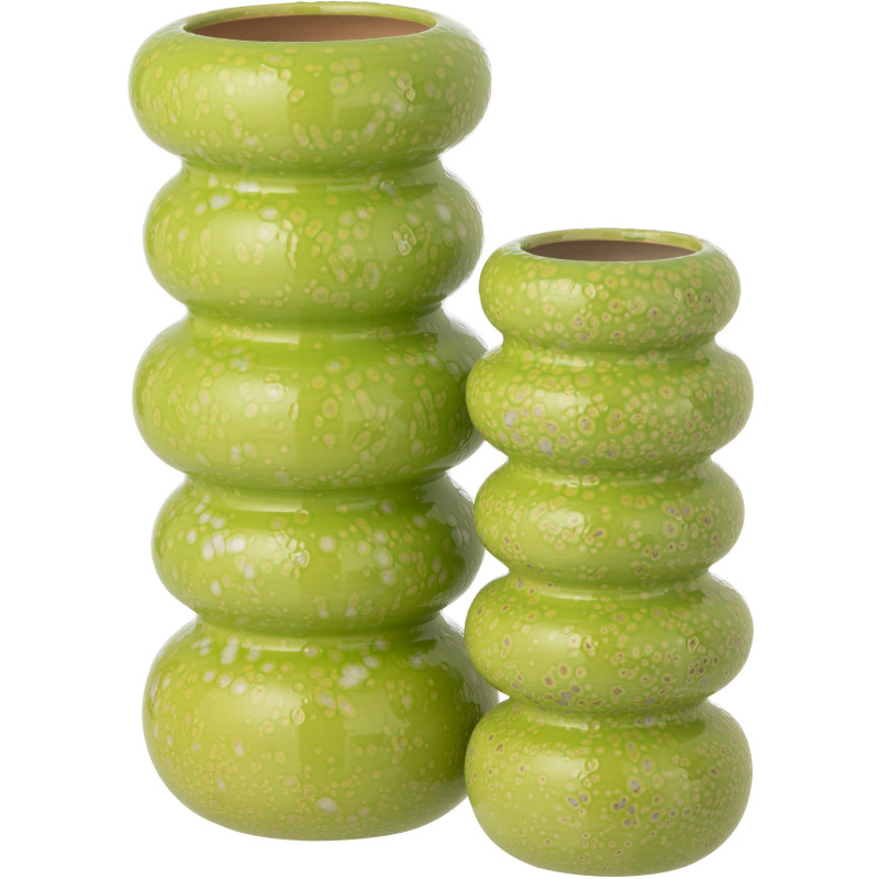 VASE ANNEAUX PORCELAINE VERT L (13,5x13,5x30,5cm) 