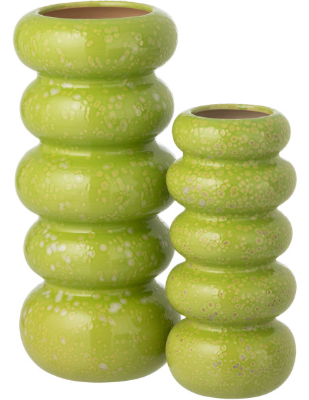 VASE ANNEAUX PORCELAINE VERT L (13,5x13,5x30,5cm) 