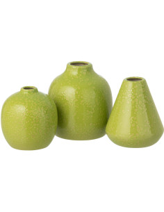 S/3 VASE PORCELAINE VERT (10,5x10,5x11,5cm) 