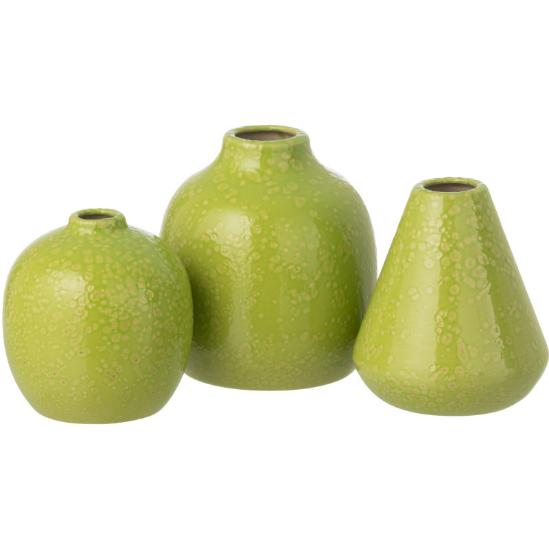 S/3 VASE PORCELAINE VERT (10,5x10,5x11,5cm) 