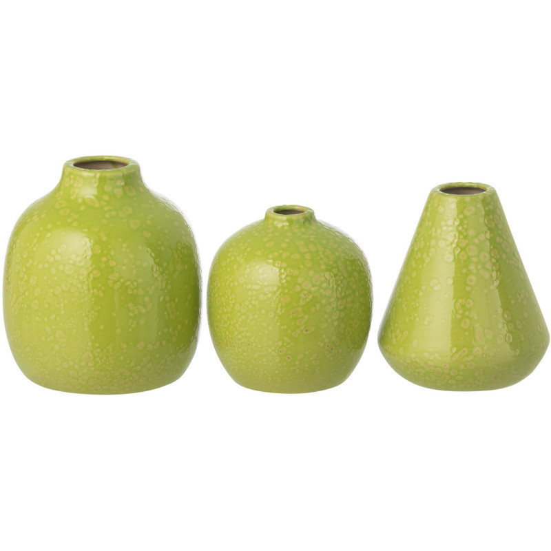 S/3 VASE PORCELAINE VERT (10,5x10,5x11,5cm) 