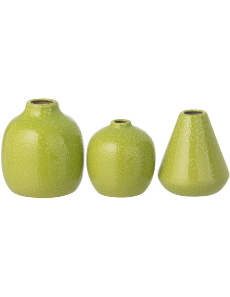 S/3 VASE PORCELAINE VERT (10,5x10,5x11,5cm) 