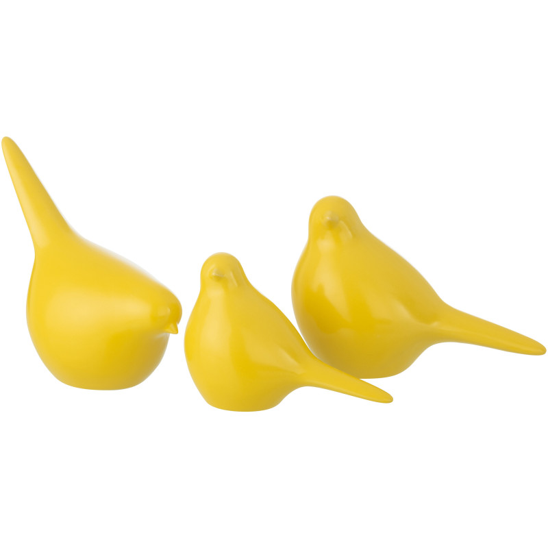 S/3 OISEAU PORCELAINE JAUNE (18x11x17cm) 
