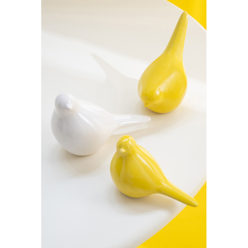 S/3 OISEAU PORCELAINE JAUNE (18x11x17cm) 