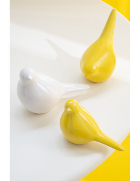 S/3 OISEAU PORCELAINE JAUNE (18x11x17cm) 