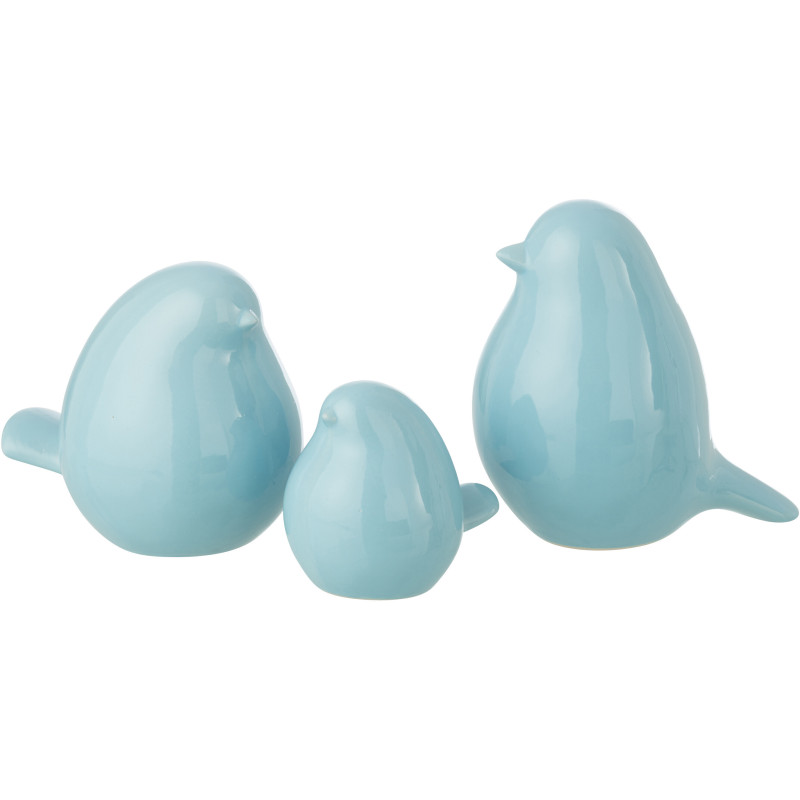 S/3 OISEAU PORCELAINE BL (12x18x17cm) 