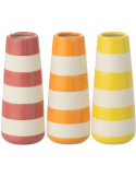 Lot de 3 vases décoratifs rayés en porcelaine rose orange jaune 5,5 x 5,5 x 13 cm Vrolijk