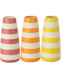 Lot de 3 vases décoratifs rayés en porcelaine rose orange jaune 8,5 x 8,5 x 18,5 cm Vrolijk