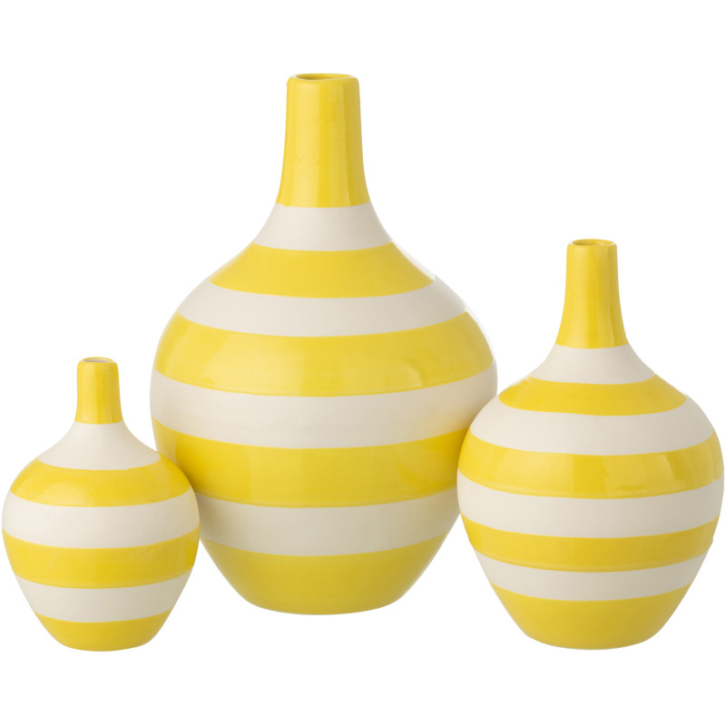 S/3 VASE LIGNÉ PORCEL BLA/JAU (21x21x32cm) 