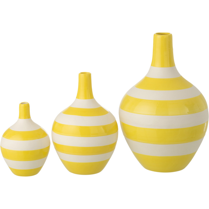 S/3 VASE LIGNÉ PORCEL BLA/JAU (21x21x32cm) 