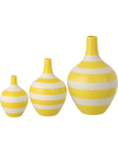 S/3 VASE LIGNÉ PORCEL BLA/JAU (21x21x32cm) 