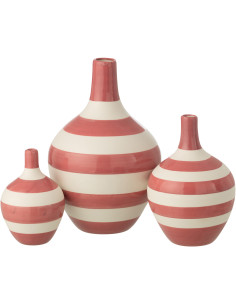 S/3 VASE LIGNÉ PORCEL BLA/ROS (21x21x32cm) 