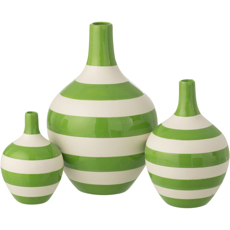 S/3 VASE LIGNÉ PORCEL BLA/VRT (21x21x32cm) 