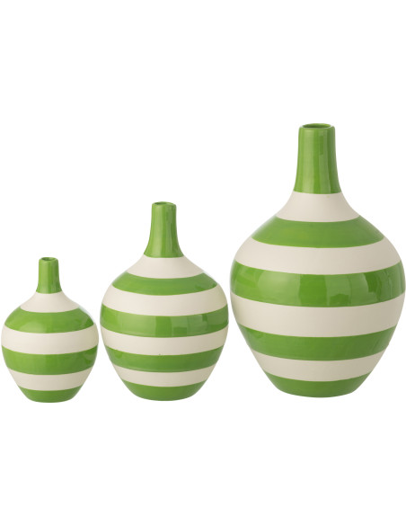 S/3 VASE LIGNÉ PORCEL BLA/VRT (21x21x32cm) 