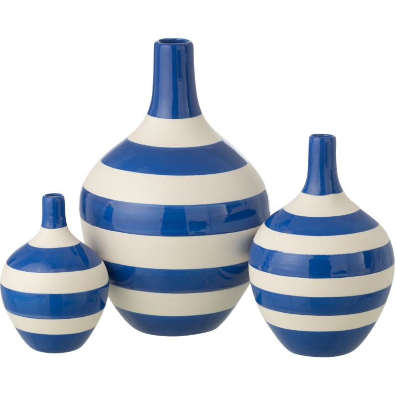 S/3 VASE LIGNÉ PORCEL BLA/BL (21x21x32cm) 