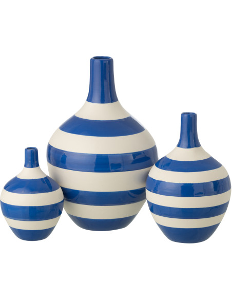 S/3 VASE LIGNÉ PORCEL BLA/BL (21x21x32cm) 