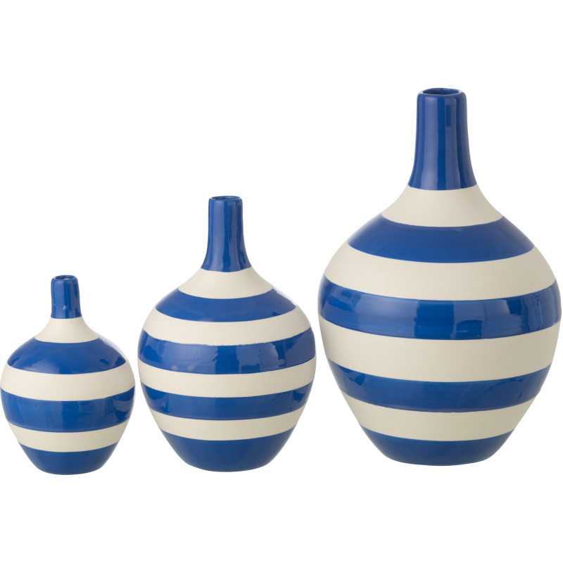 S/3 VASE LIGNÉ PORCEL BLA/BL (21x21x32cm) 