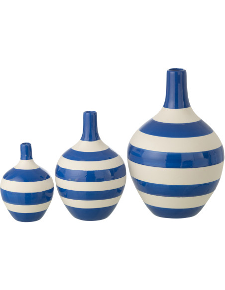 S/3 VASE LIGNÉ PORCEL BLA/BL (21x21x32cm) 