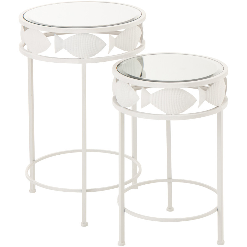 S/2 TABL APP POISS FER BLANC (38x38x59,4cm) 