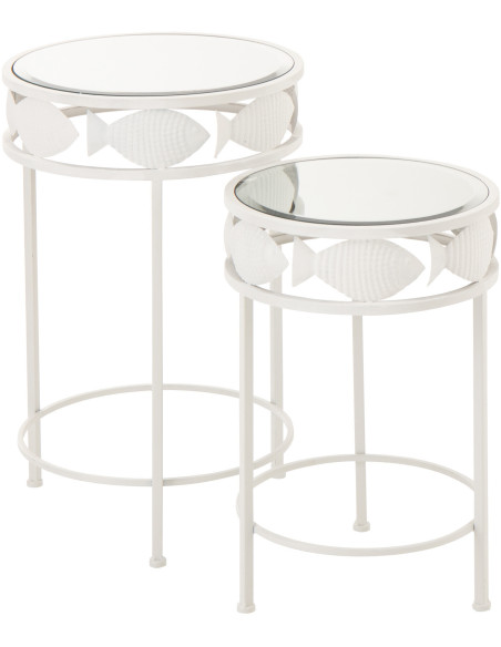 S/2 TABL APP POISS FER BLANC (38x38x59,4cm) 