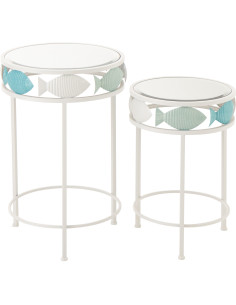 S/2 TABL APP POISS FER BL/BLA (38x38x59,4cm) 