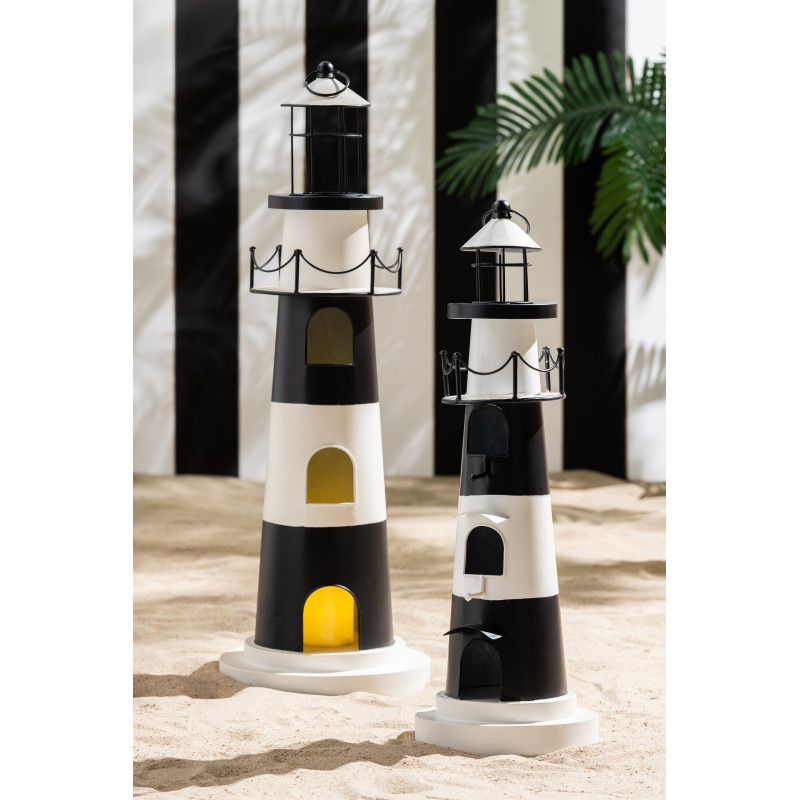 PHARE AVEC LUMIÈRE FER NOI/BLA (27x27x84,3cm) 
