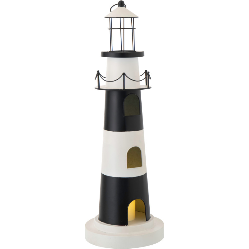 PHARE AVEC LUMIÈRE FER NOI/BLA (27x27x84,3cm) 