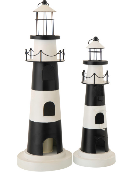 PHARE AVEC LUMIÈRE FER NOI/BLA (27x27x84,3cm) 