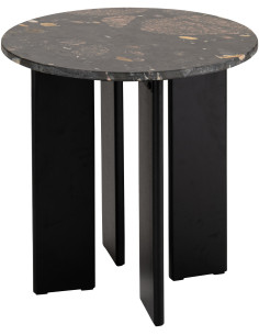 Table d'appoint design chic Ronde 50 cm Marbre Noir Pêche Bois de manguier Mathilde J-Line - 1