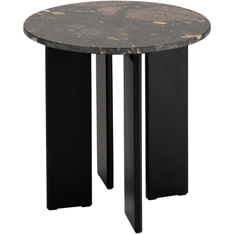 Table d'appoint design chic Ronde 50 cm Marbre Noir Pêche Bois de manguier Mathilde J-Line - 1
