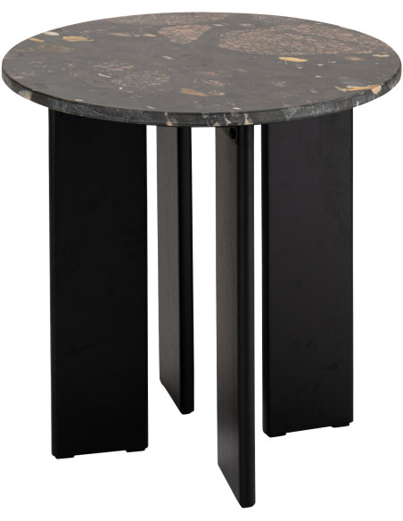 Table d'appoint design chic Ronde 50 cm Marbre Noir Pêche Bois de manguier Mathilde J-Line - 1