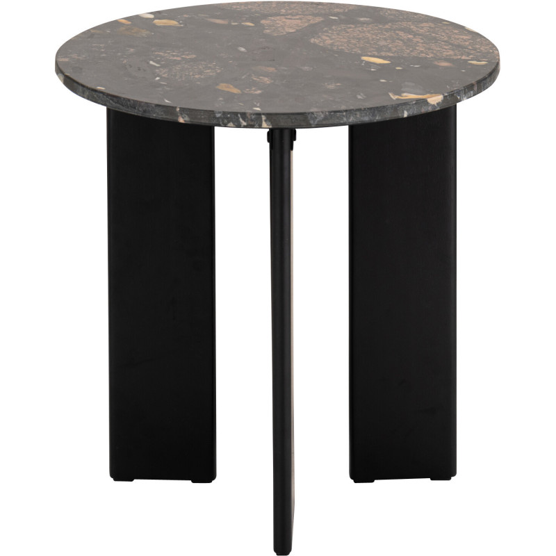 Table d'appoint design chic Ronde 50 cm Marbre Noir Pêche Bois de manguier Mathilde J-Line - 2