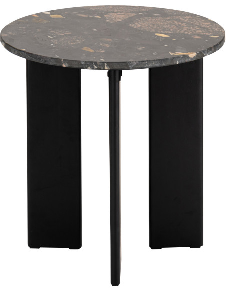 Table d'appoint design chic Ronde 50 cm Marbre Noir Pêche Bois de manguier Mathilde J-Line - 2