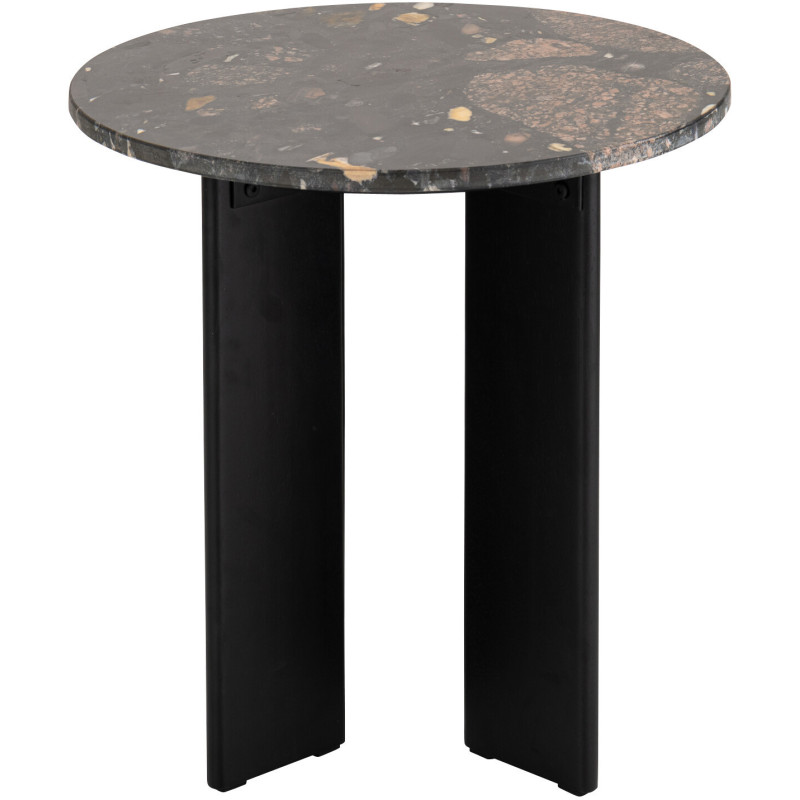 Table d'appoint design chic Ronde 50 cm Marbre Noir Pêche Bois de manguier Mathilde J-Line - 3