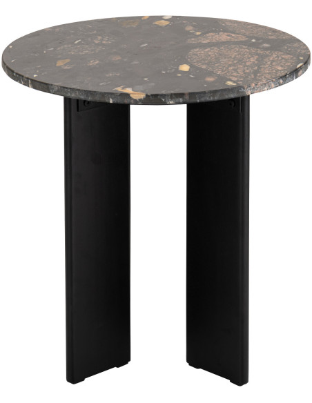 Table d'appoint design chic Ronde 50 cm Marbre Noir Pêche Bois de manguier Mathilde J-Line - 3