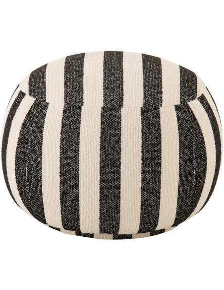 Pouf design bord de mer Rond 61 cm Tissu Noir Blanc crème Motif rayures Bois Lijnen