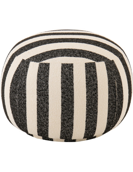 Pouf design bord de mer Rond 61 cm Tissu Noir Blanc crème Motif rayures Bois Lijnen