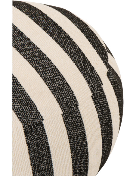 Pouf design bord de mer Rond 61 cm Tissu Noir Blanc crème Motif rayures Bois Lijnen
