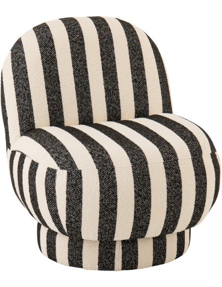 Fauteuil design bord de mer Tissu Noir Blanc crème Motif rayures Bois Lijnen