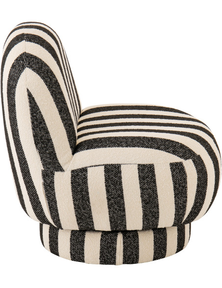 Fauteuil design bord de mer Tissu Noir Blanc crème Motif rayures Bois Lijnen